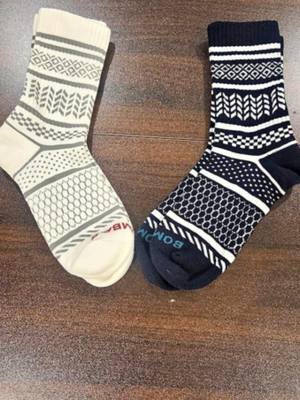 Bombas Fair Isle Half Calf Socks Black & Cream Medium. New!
